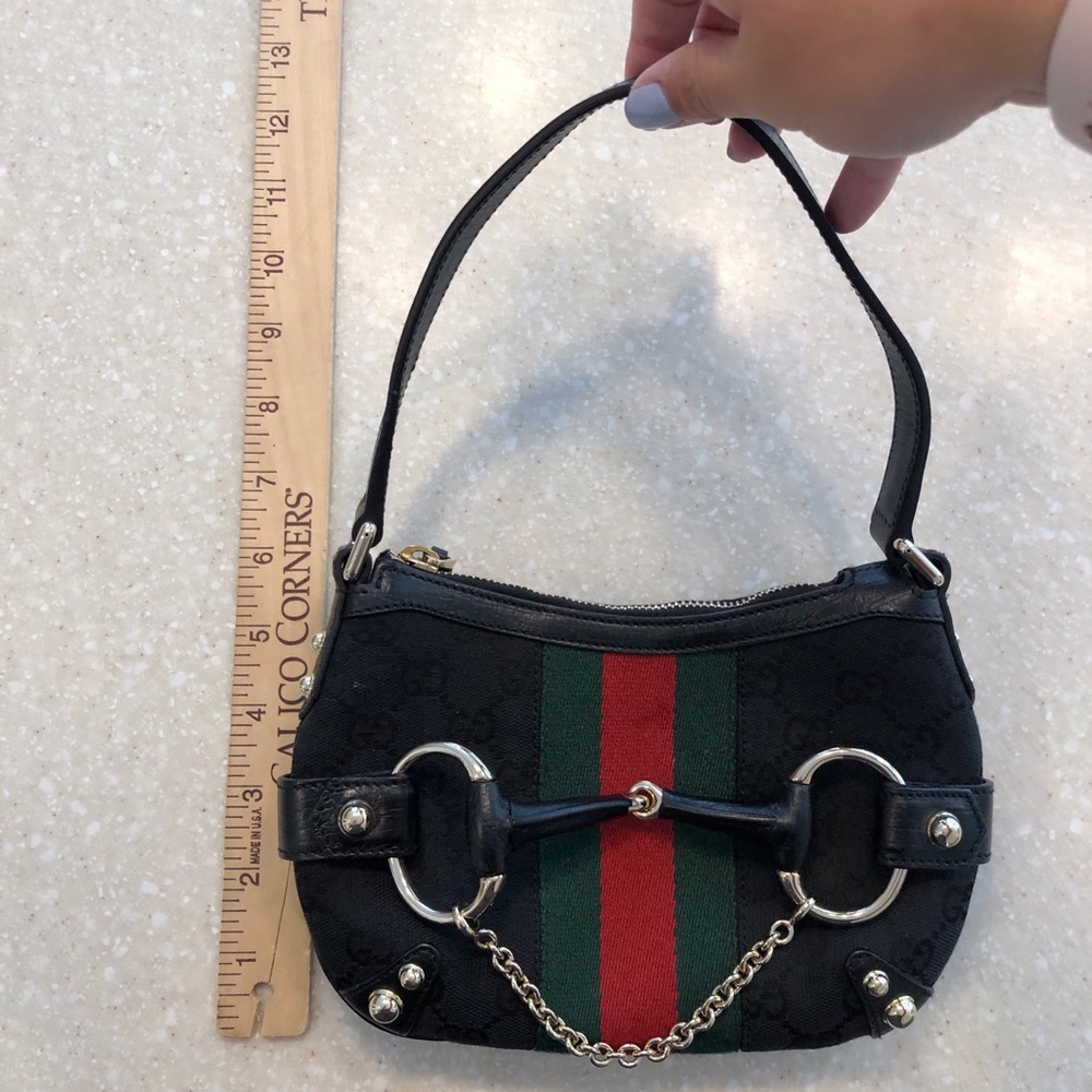 GUCCI Monogram Small Horsebit Web Handbag Black